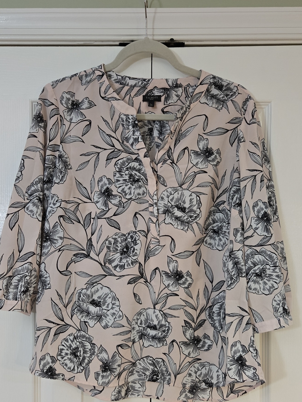 Talbots Blush Pink Floral Split-Neck Blouse
